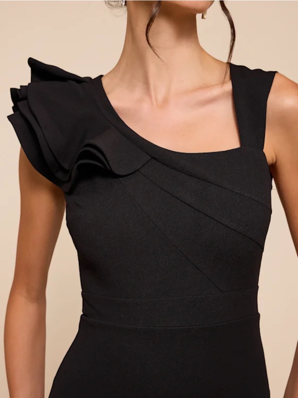 Lulu's Black One-Shoulder Ruffle Gown - Picture 4 of 9